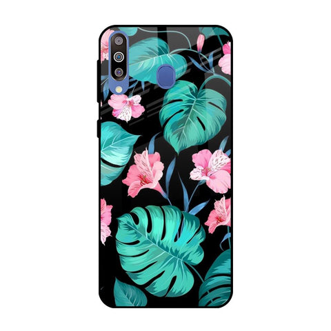 Tropical Leaves & Pink Flowers Samsung Galaxy M40 Glass Back Cover Online