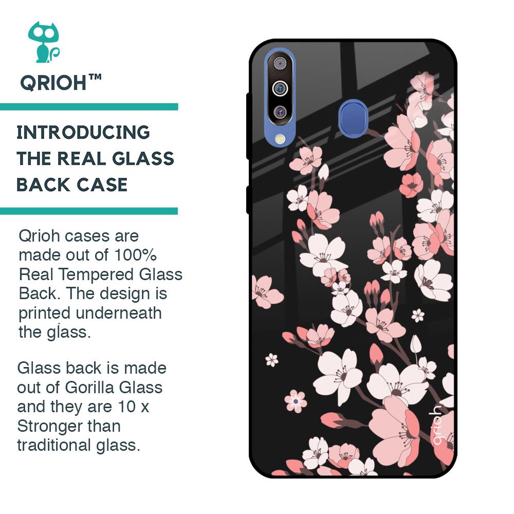 Black Cherry Blossom Glass Case for Samsung Galaxy M40
