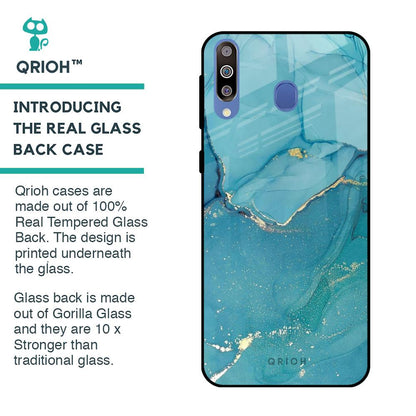 Blue Golden Glitter Glass Case for Samsung Galaxy M40