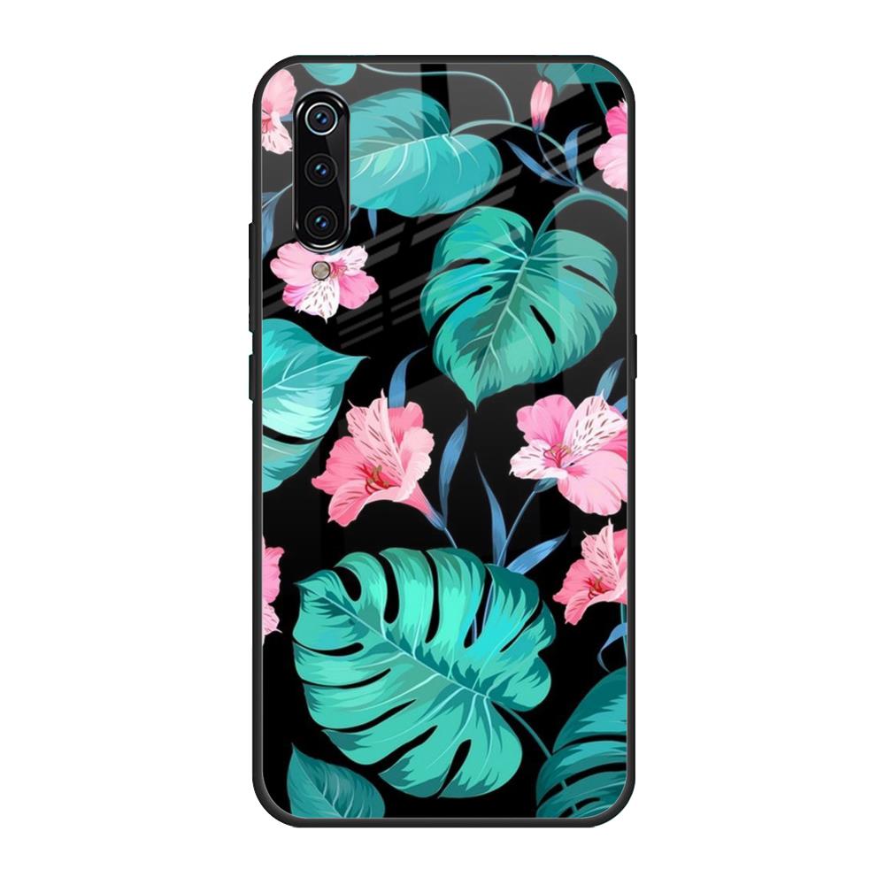 Tropical Leaves & Pink Flowers Xiaomi Mi A3 Glass Back Cover Online