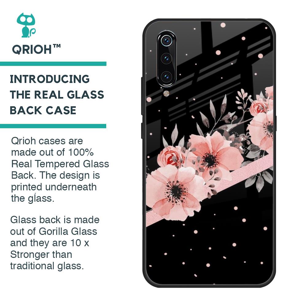 Floral Black Band Glass Case For Xiaomi Mi A3