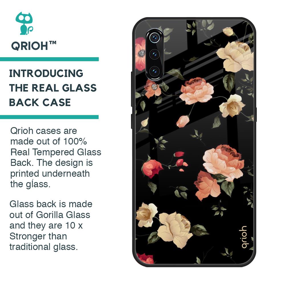 Black Spring Floral Glass Case for Xiaomi Mi A3