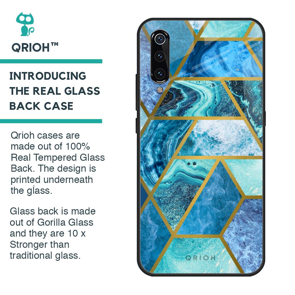Turquoise Geometrical Marble Glass Case for Xiaomi Mi A3