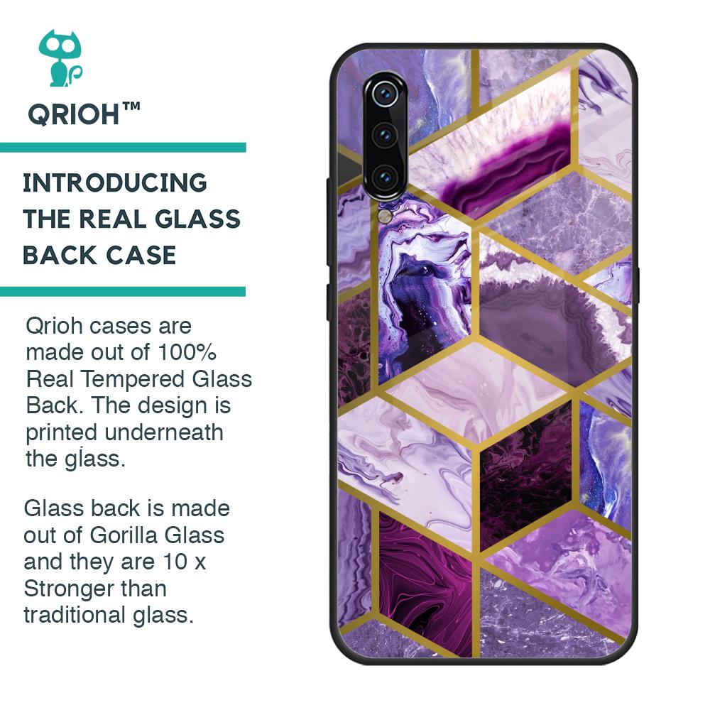 Purple Rhombus Marble Glass Case for Xiaomi Mi A3
