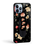 Black Floral Glass case with Slider Phone Grip Combo