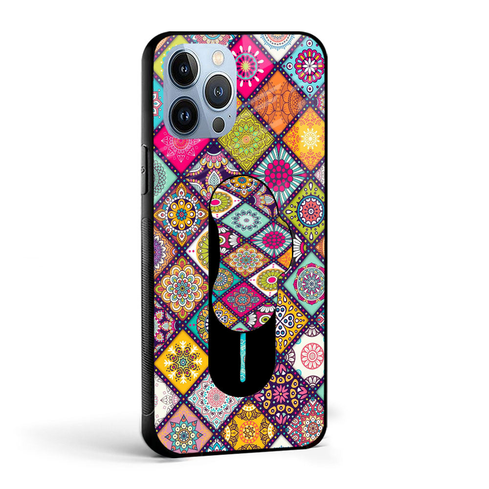 Colorful Mandala Glass case with Slider Phone Grip Combo