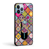 Colorful Mandala Glass case with Slider Phone Grip Combo