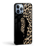 Leopard Pattern Glass case with Slider Phone Grip Combo