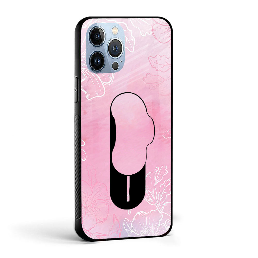 Pink Floral Glass case with Slider Phone Grip Combo