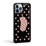 Heart Pattern Glass case with Slider Phone Grip Combo