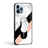 Marble Stripe Glass case with Slider Phone Grip Combo