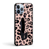 Half Leopard Half Black Glass case with Slider Phone Grip Combo