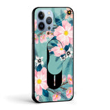 Graceful Floral Glass case with Slider Phone Grip Combo