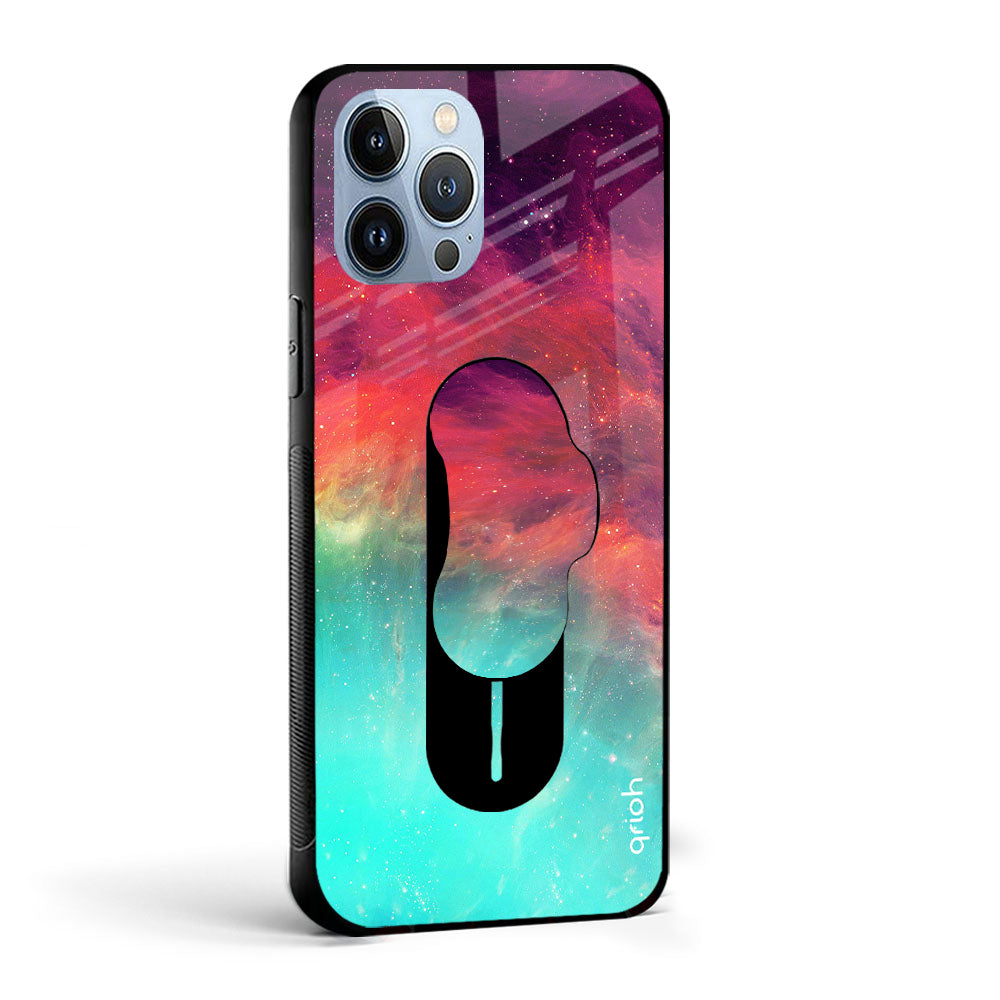Colorful Aura Glass case with Slider Phone Grip Combo
