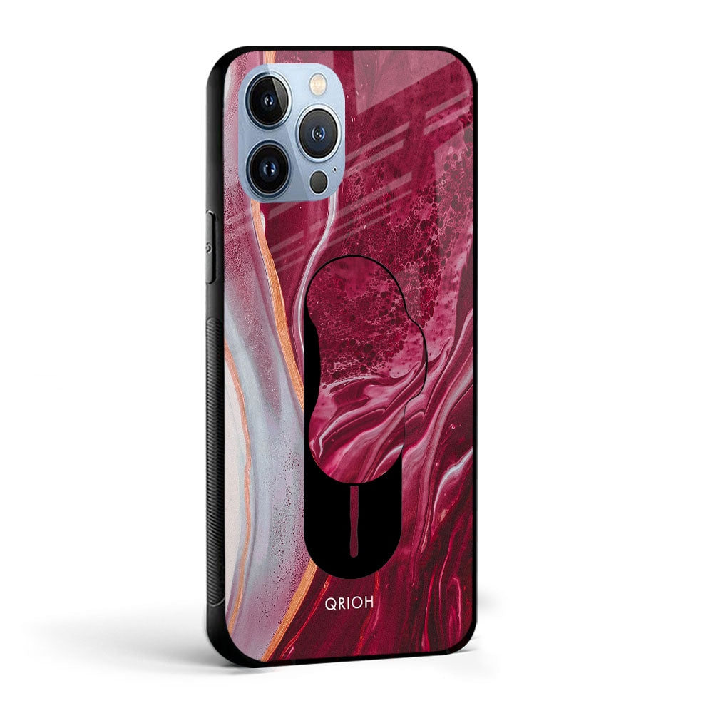 Crimson Ruby Glass case with Slider Phone Grip Combo