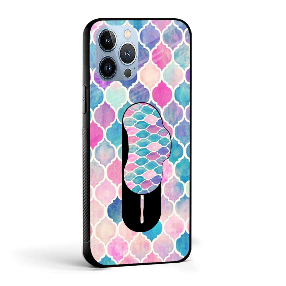 Pastel Colorful Glass case with Slider Phone Grip Combo