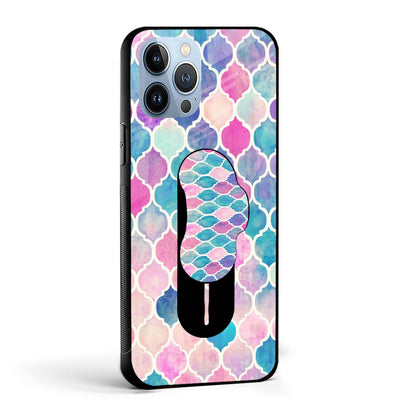 Pastel Colorful Glass case with Slider Phone Grip Combo