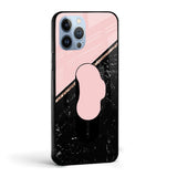 Marble Texture Pink Glass case with Slider Phone Grip Combo