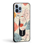 Abstract Faces Glass case with Slider Phone Grip Combo
