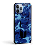 Dark Army Blue Glass case with Slider Phone Grip Combo