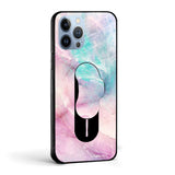 Pink Shale Marble Glass case with Slider Phone Grip Combo