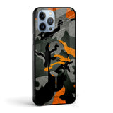 Camouflage Orange Glass case with Slider Phone Grip Combo