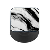 White Texture Marble Glass case with Square Phone Grip Combo