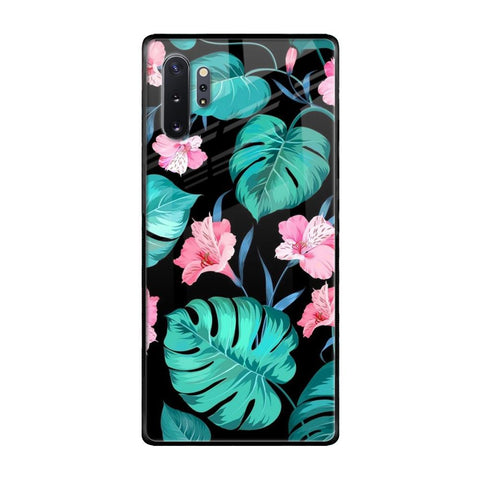 Tropical Leaves & Pink Flowers Samsung Galaxy Note 10 Plus Glass Back Cover Online