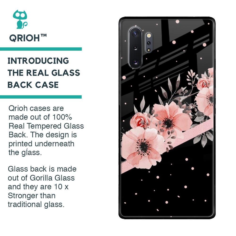Floral Black Band Glass Case For Samsung Galaxy Note 10 Plus