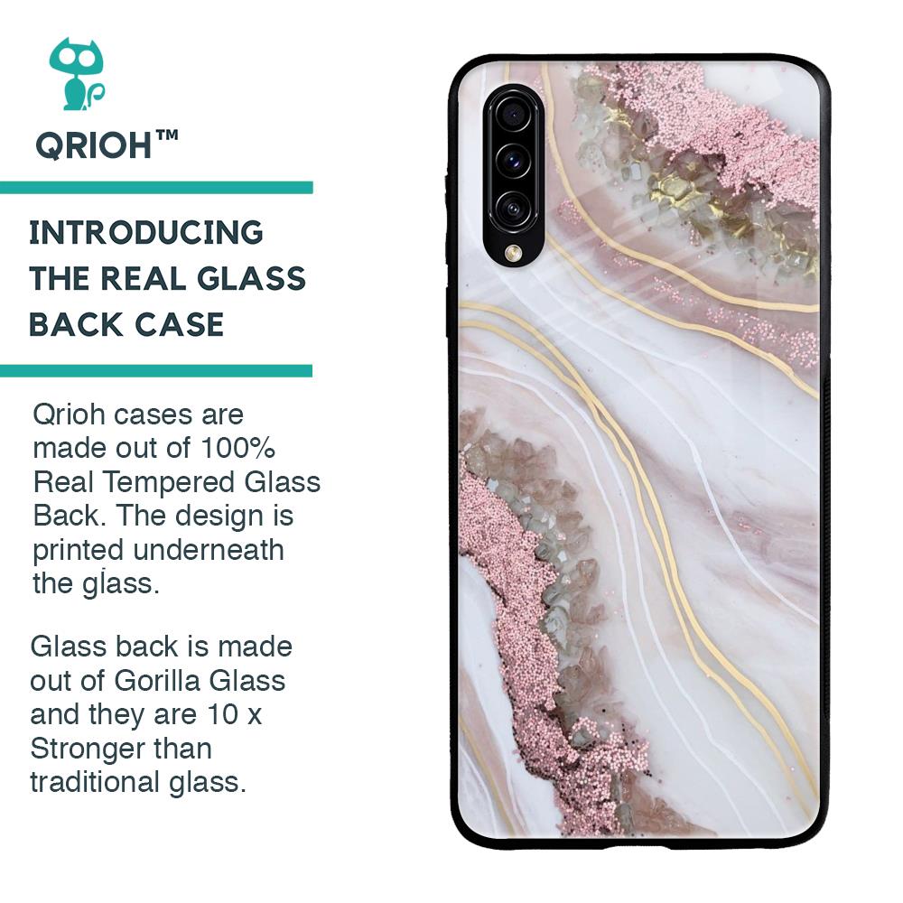 Pink & Gold Gllitter Marble Glass Case for Samsung Galaxy A30s