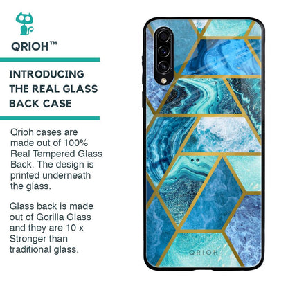 Turquoise Geometrical Marble Glass Case for Samsung Galaxy A30s