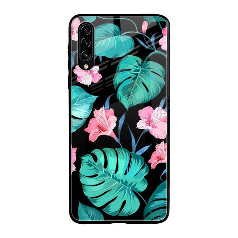 Tropical Leaves & Pink Flowers Samsung Galaxy A50s Glass Back Cover Online