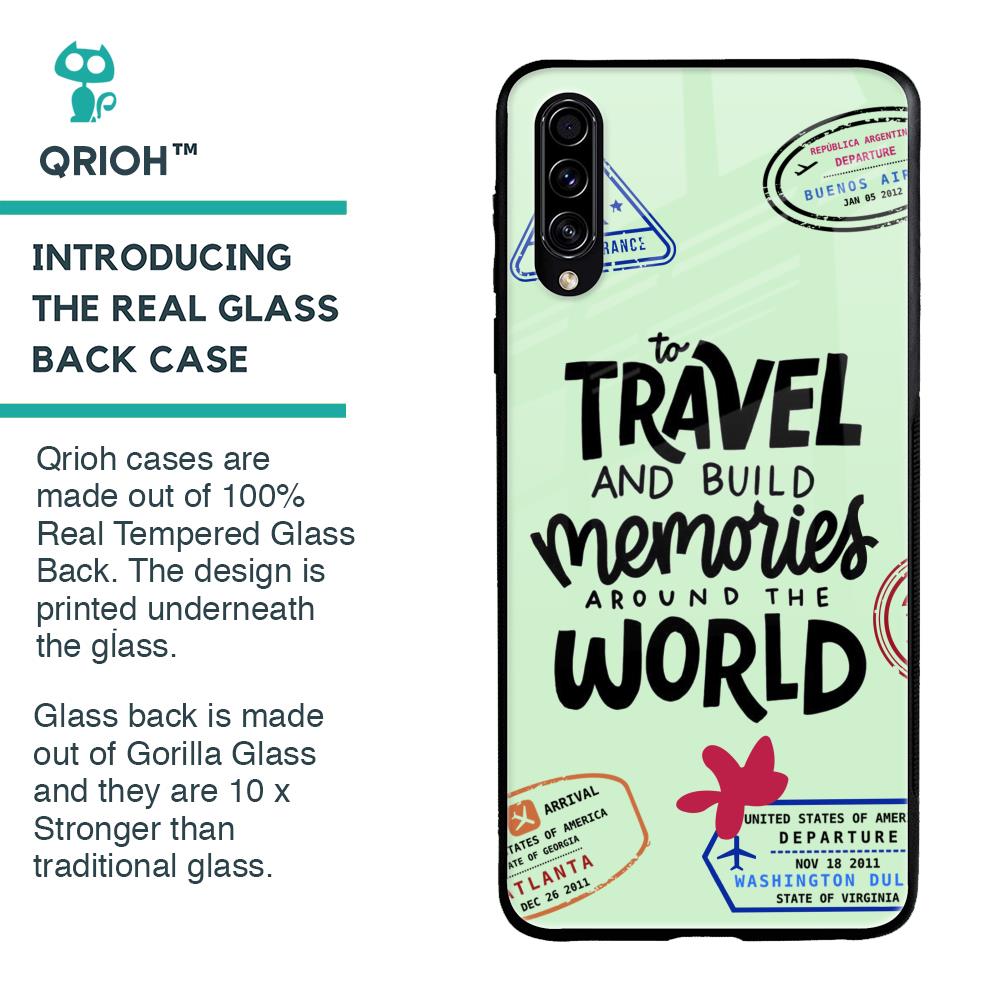 Travel Stamps Glass Case for Samsung Galaxy A50s