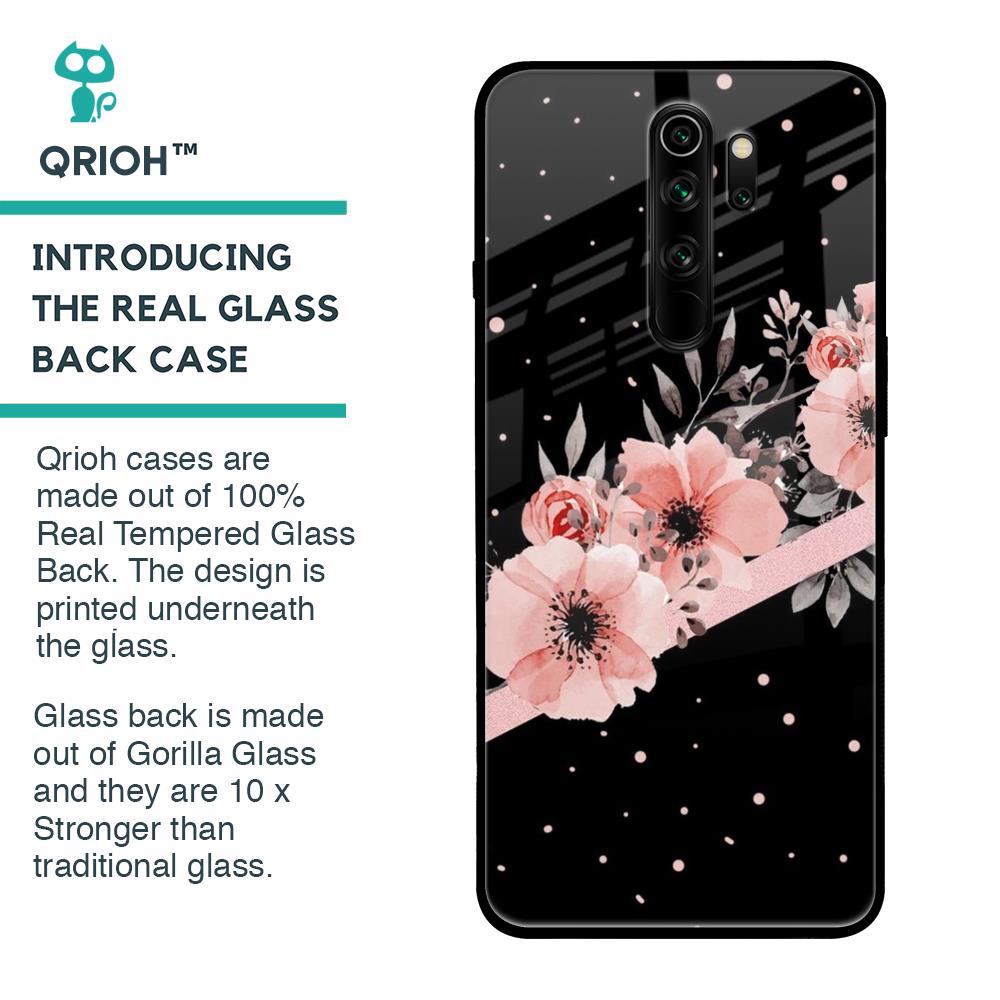 Floral Black Band Glass Case For Xiaomi Redmi Note 8 Pro