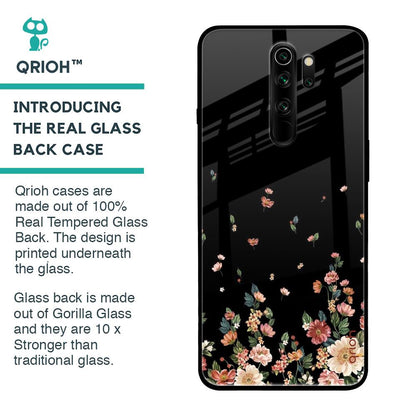 Floating Floral Print Glass Case for Xiaomi Redmi Note 8 Pro
