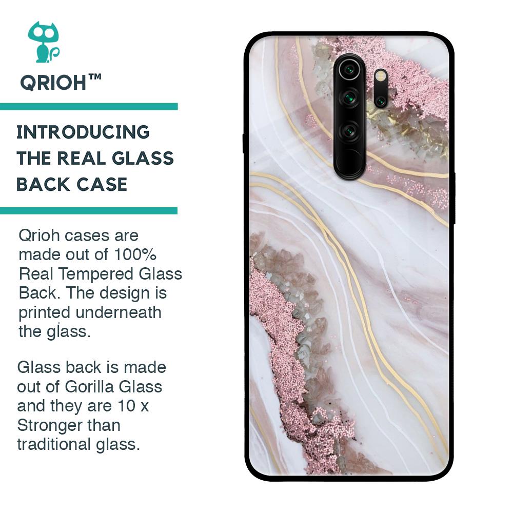 Pink & Gold Gllitter Marble Glass Case for Xiaomi Redmi Note 8 Pro