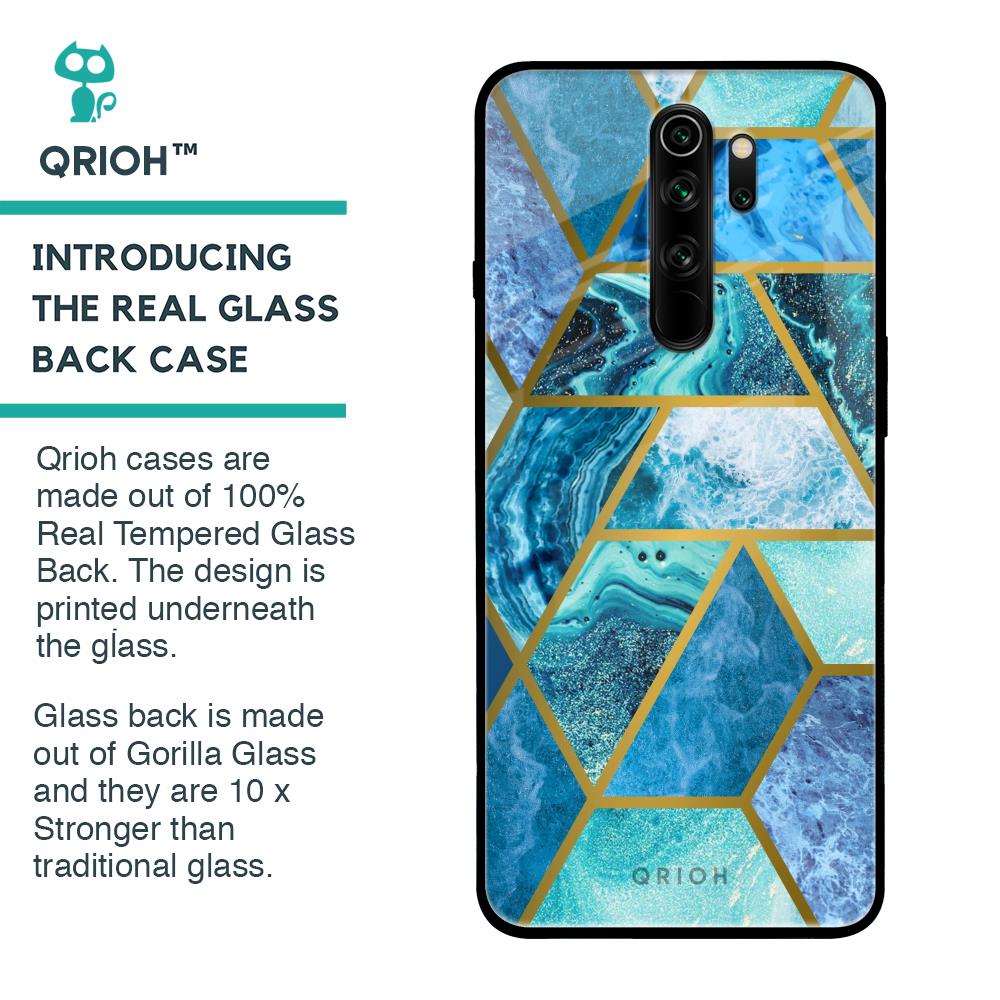 Turquoise Geometrical Marble Glass Case for Xiaomi Redmi Note 8 Pro
