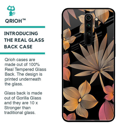 Lines Pattern Flowers Glass Case for Xiaomi Redmi Note 8 Pro