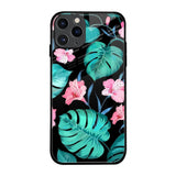 Tropical Leaves & Pink Flowers iPhone 11 Pro Glass Back Cover Online