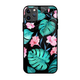 Tropical Leaves & Pink Flowers iPhone 11 Pro Max Glass Back Cover Online
