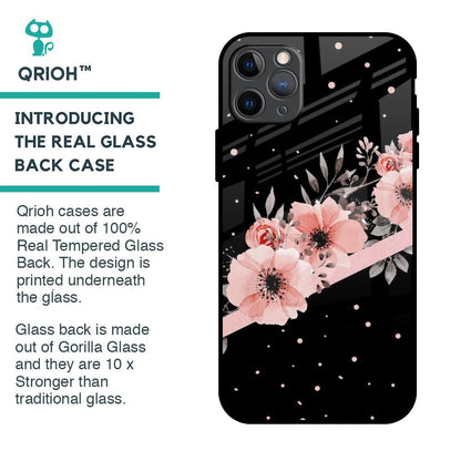 Floral Black Band Glass Case For iPhone 11 Pro Max