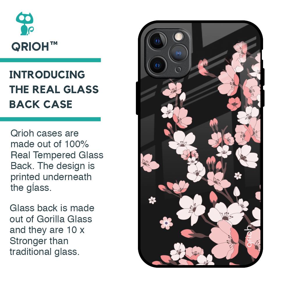 Black Cherry Blossom Glass Case for iPhone 11 Pro Max