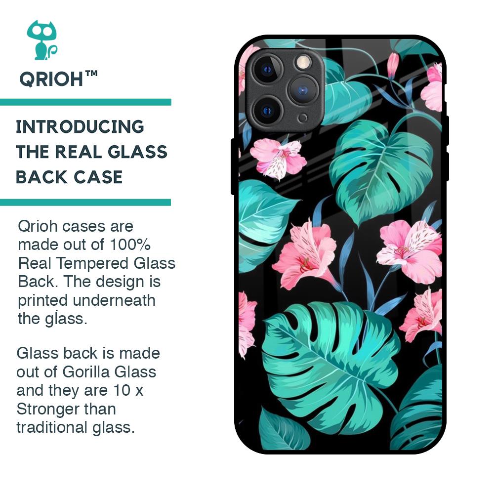 Tropical Leaves & Pink Flowers Glass Case for iPhone 11 Pro Max