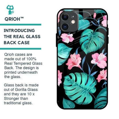 Tropical Leaves & Pink Flowers Glass Case for iPhone 11