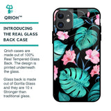 Tropical Leaves & Pink Flowers Glass Case for iPhone 11