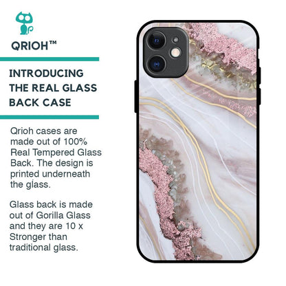 Pink & Gold Gllitter Marble Glass Case for iPhone 11