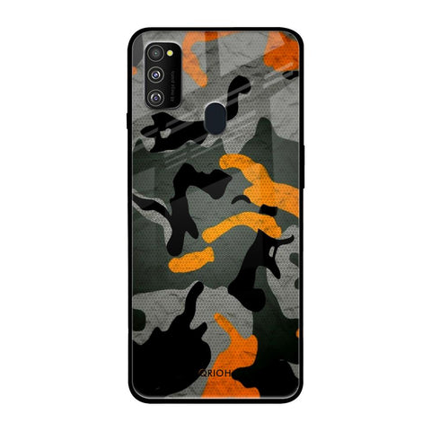 Camouflage Orange Samsung Galaxy M30s Glass Back Cover Online
