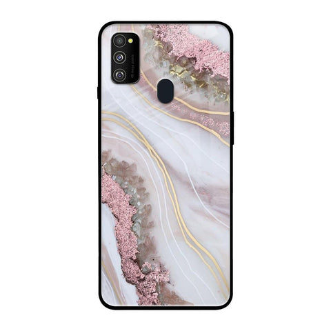 Pink & Gold Gllitter Marble Samsung Galaxy M30s Glass Back Cover Online