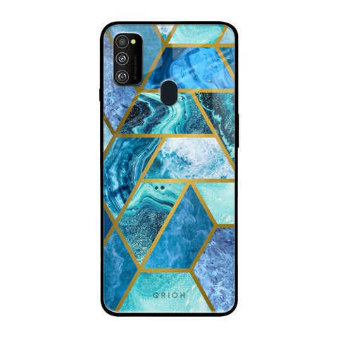 Turquoise Geometrical Marble Samsung Galaxy M30s Glass Back Cover Online