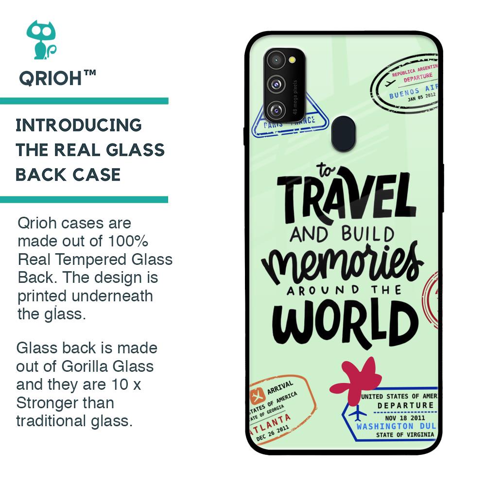 Travel Stamps Glass Case for Samsung Galaxy M30s